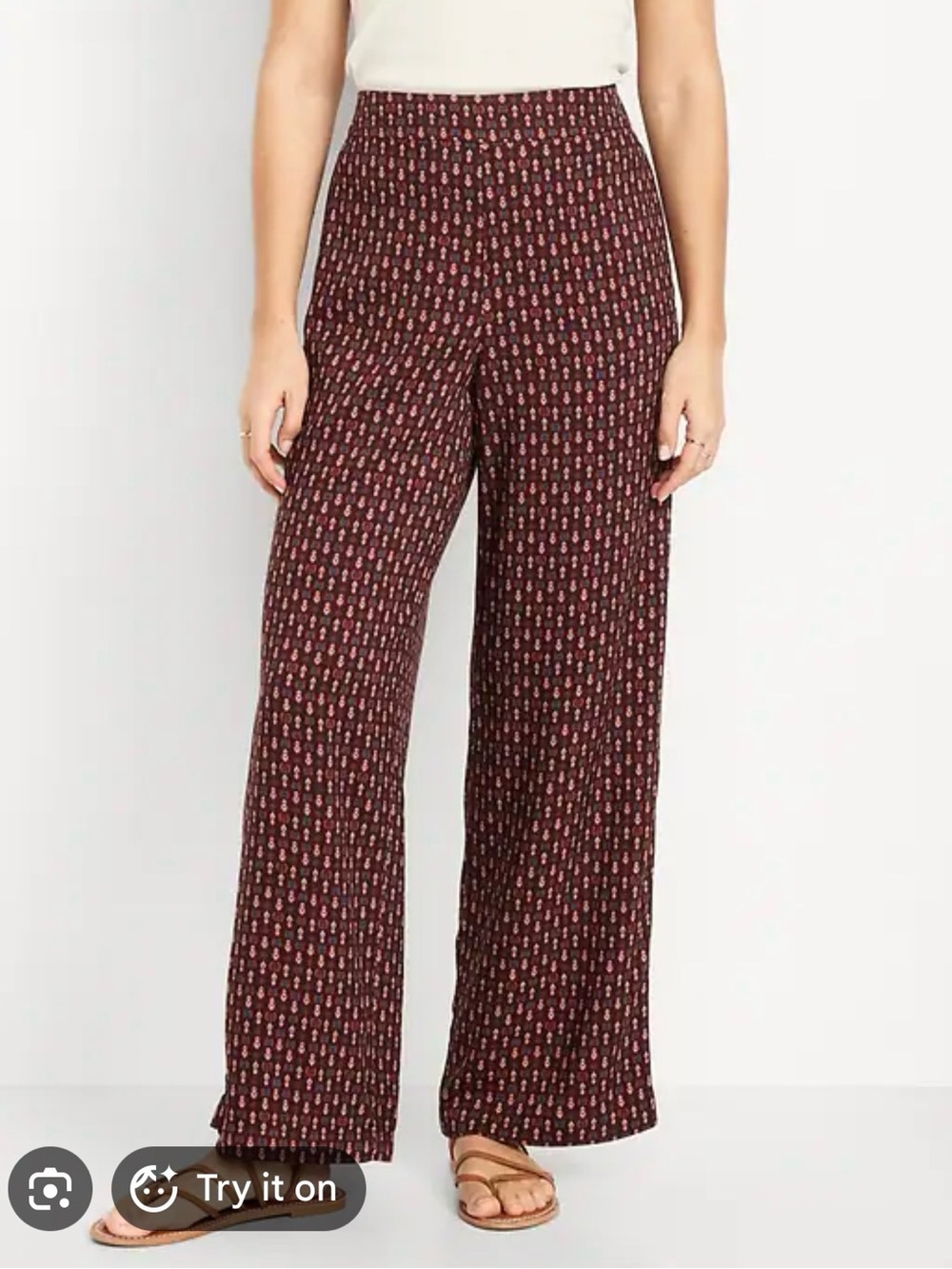 Old Navy La Playa Burgundy Patterned Wide-Leg Pants